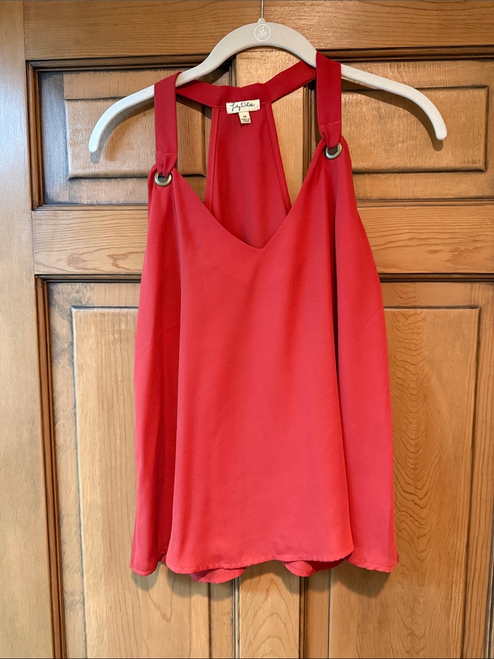 Lily White Red Ring-Strap Halter Blouse